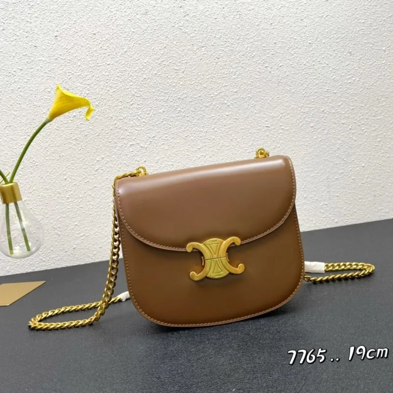 Celine Brown Leather Crossbody Satchel Bag 7765 19cm
