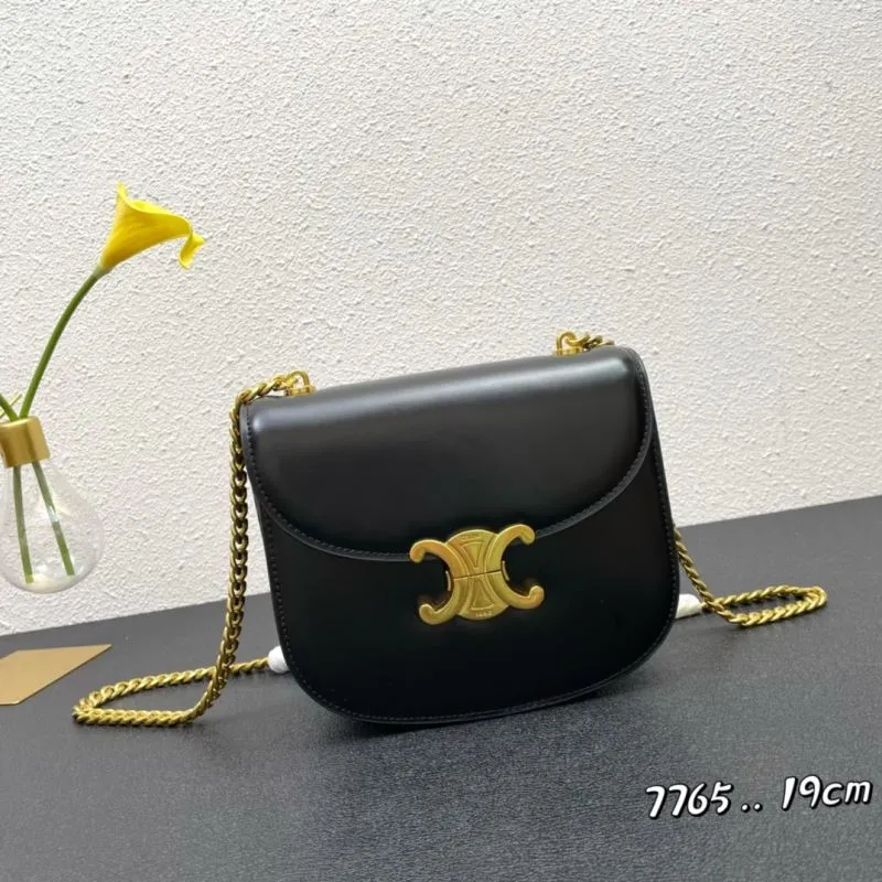 Celine Black Leather Chain Crossbody Bag 7765 19cm