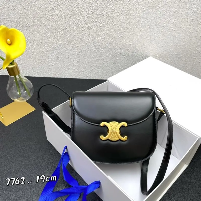 Celine Black Leather Crossbody Saddle Bag 7762 19cm