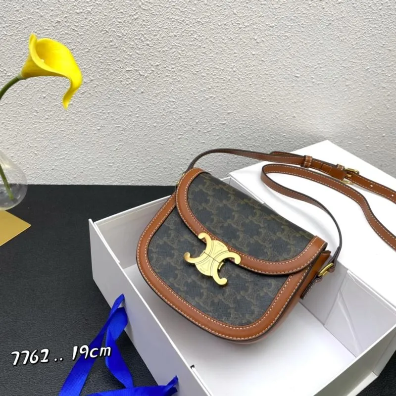 Celine 7762 Brown Monogram Saddle Crossbody Bag 19cm - Image 3