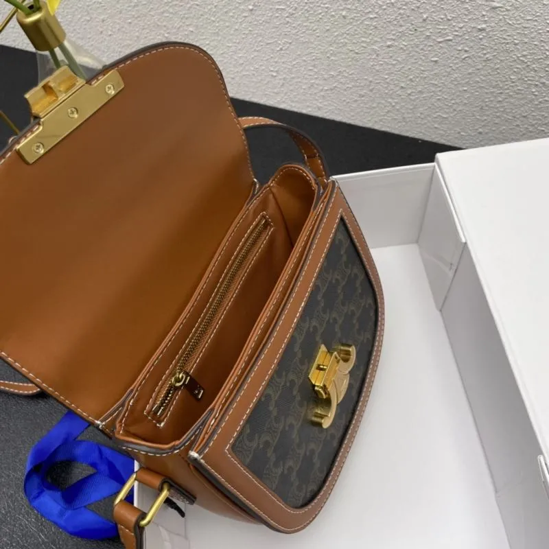 Celine 7762 Brown Monogram Saddle Crossbody Bag 19cm - Image 8