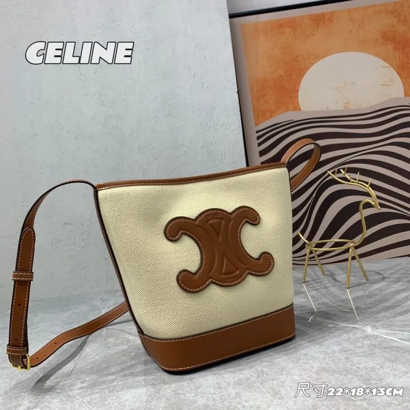 Alternative view of Celine Beige and Brown Canvas Bucket Crossbody Bag