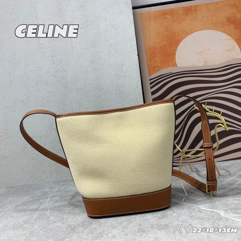 Celine Beige and Brown Canvas Bucket Crossbody Bag - Image 3