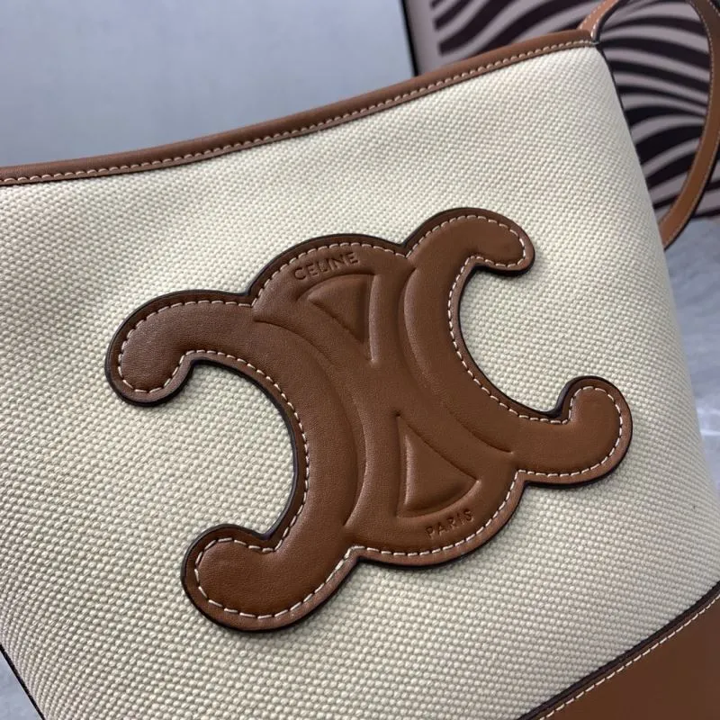 Celine Beige and Brown Canvas Bucket Crossbody Bag - Image 4