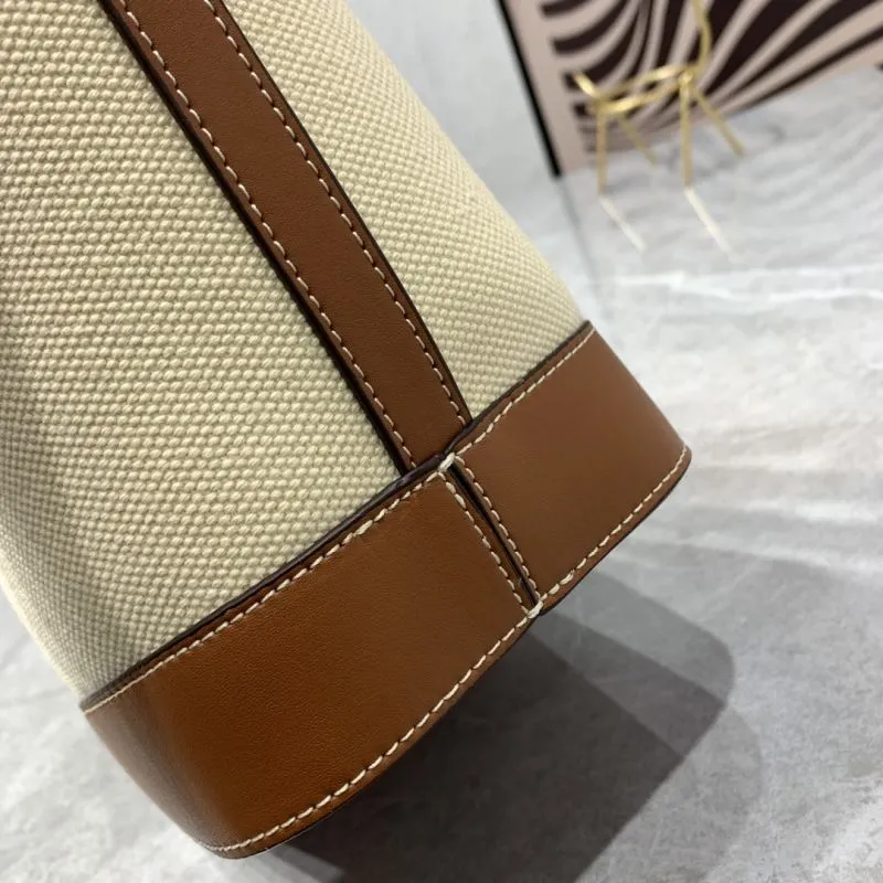 Celine Beige and Brown Canvas Bucket Crossbody Bag - Image 6