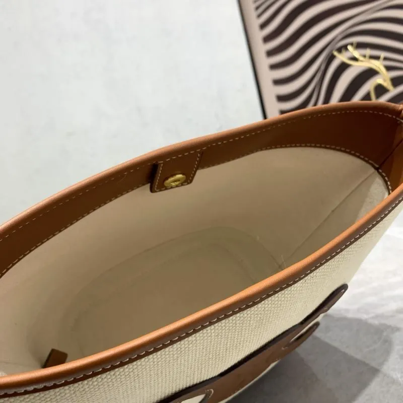 Celine Beige and Brown Canvas Bucket Crossbody Bag - Image 8