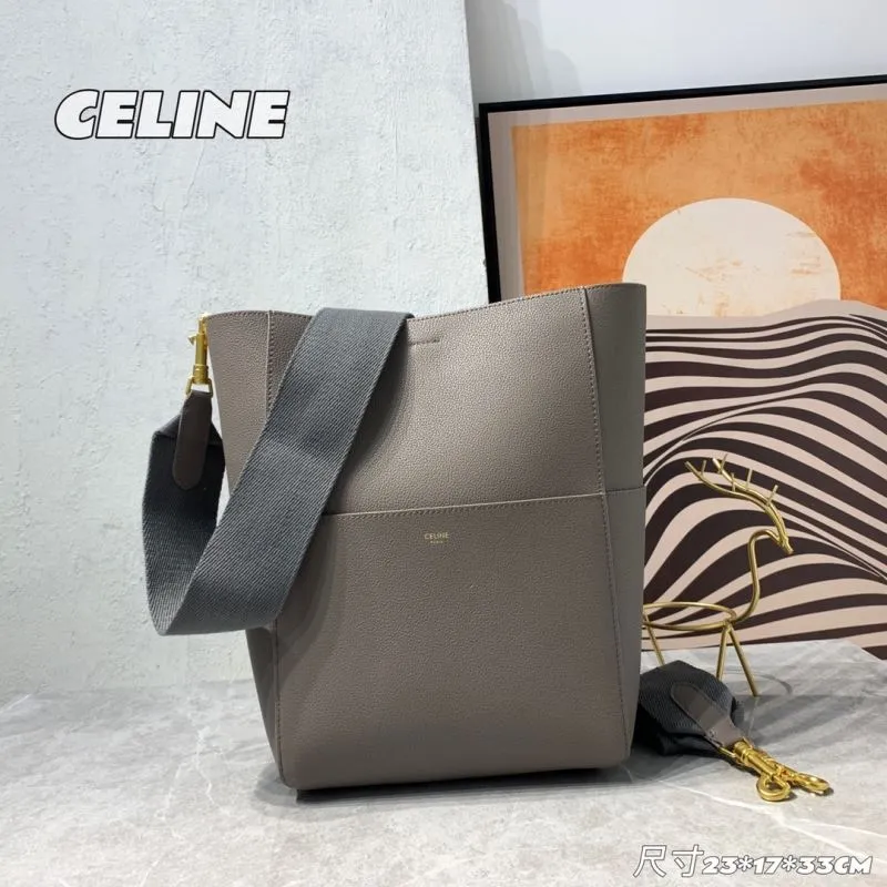 Celine Gray Leather Bucket Shoulder Bag