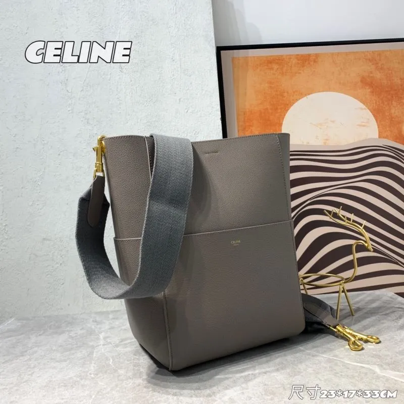 Alternative view of Celine Gray Leather Bucket Shoulder Bag