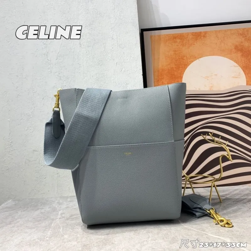 Celine Gray Leather Bucket Bag 23x17x33 CM
