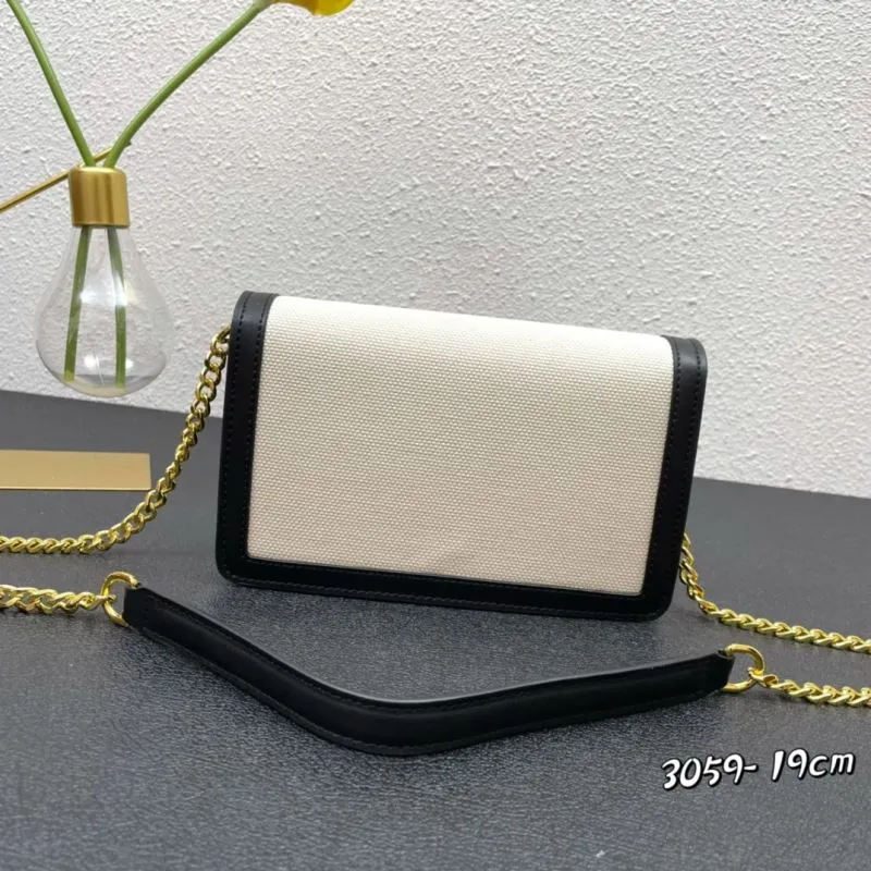 Alternative view of Celine 3059 Beige Black Chain Crossbody Satchel Bag