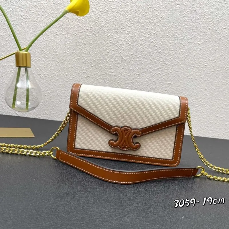 Celine 3059 Beige Brown Crossbody Bag 19cm