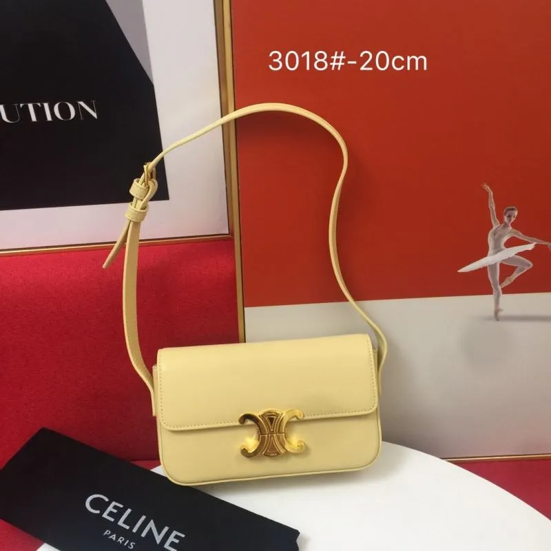 Celine Pale Yellow Leather Shoulder Bag 3018 20cm