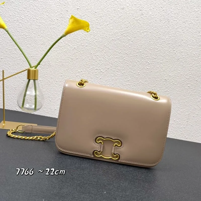 Celine Beige Leather Satchel Bag 7766 22cm