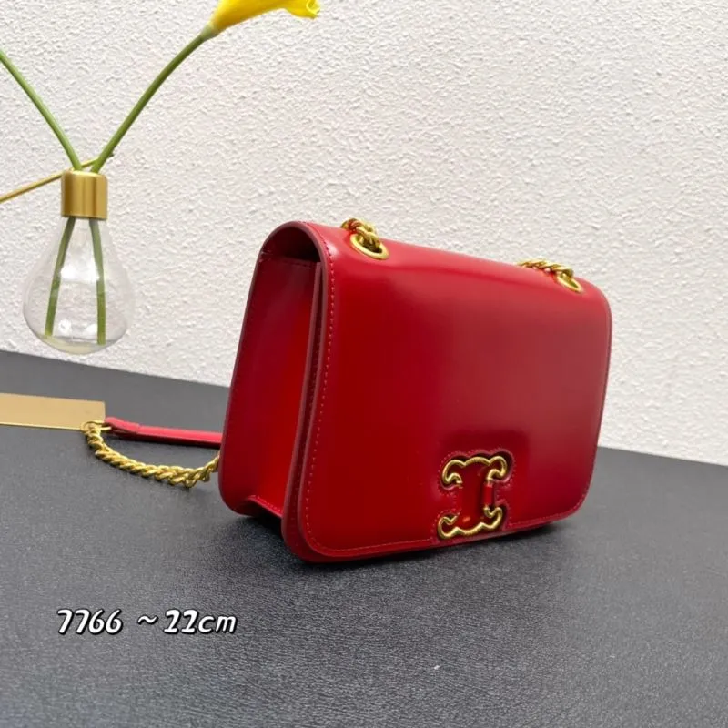 Alternative view of Celine Red Leather Chain Satchel Bag 7766 22cm