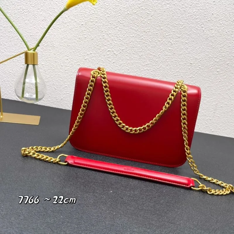 Celine Red Leather Chain Satchel Bag 7766 22cm - Image 3