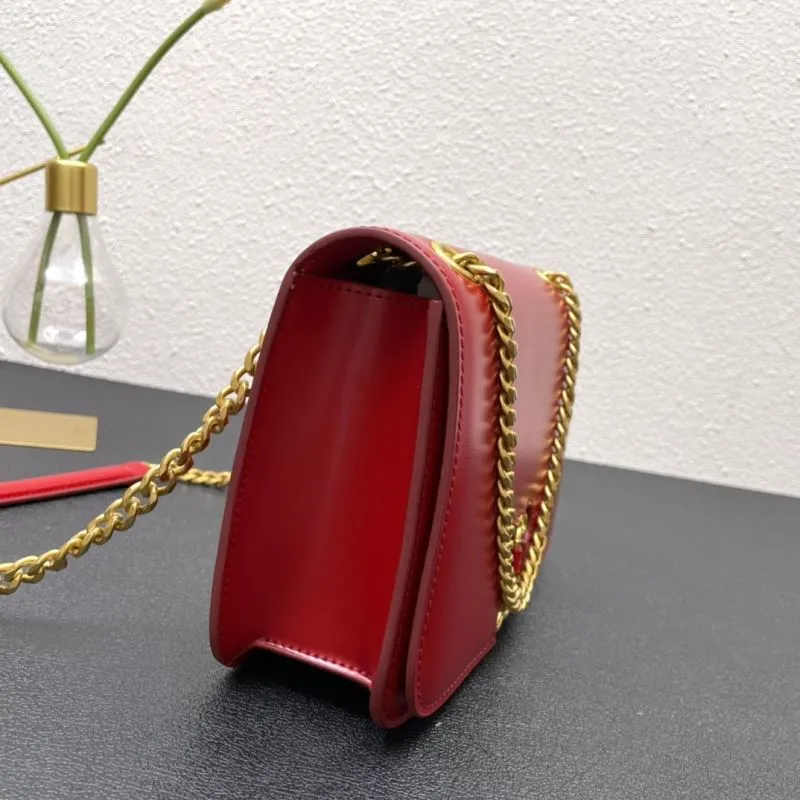Celine Red Leather Chain Satchel Bag 7766 22cm - Image 4