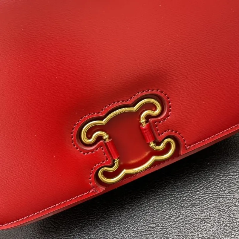 Celine Red Leather Chain Satchel Bag 7766 22cm - Image 5