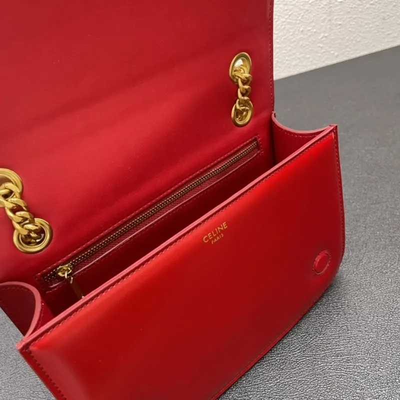 Celine Red Leather Chain Satchel Bag 7766 22cm - Image 8