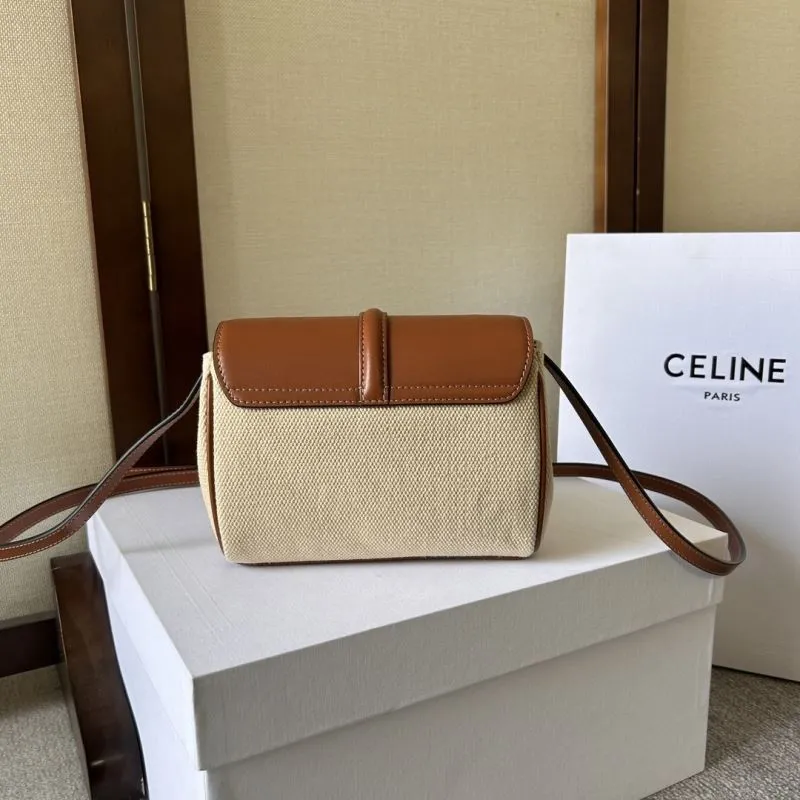 Celine Beige Brown Canvas Leather Crossbody Satchel Bag 281 - Image 3