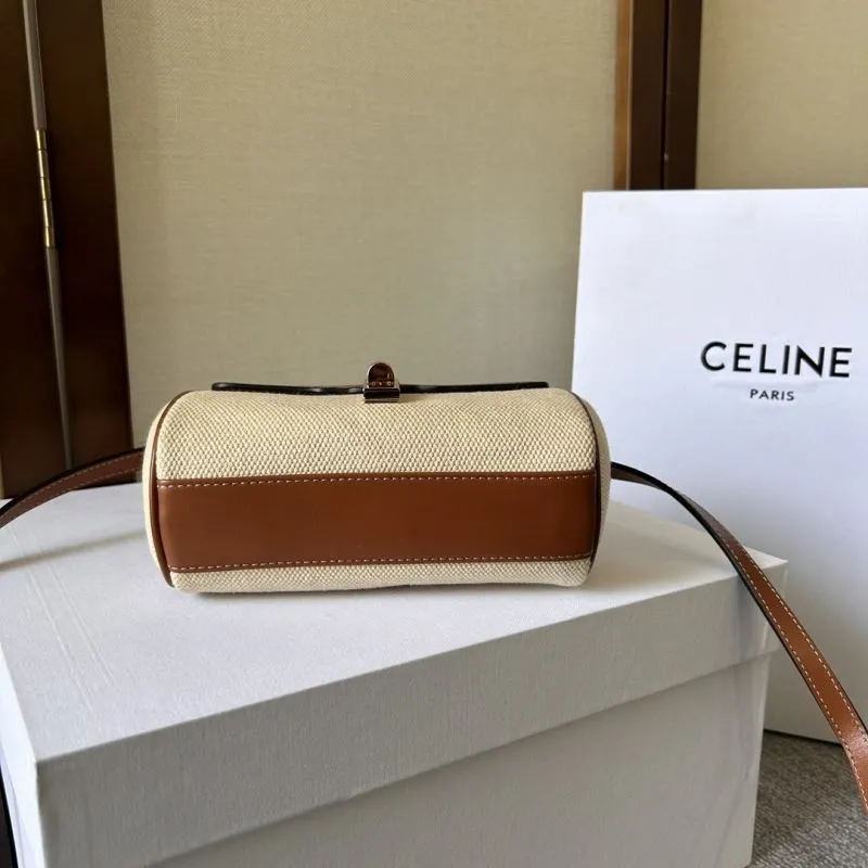 Celine Beige Brown Canvas Leather Crossbody Satchel Bag 281 - Image 4