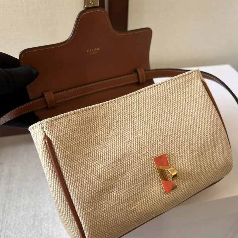Celine Beige Brown Canvas Leather Crossbody Satchel Bag 281 - Image 6