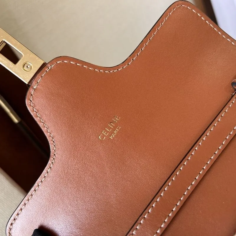 Celine Beige Brown Canvas Leather Crossbody Satchel Bag 281 - Image 7