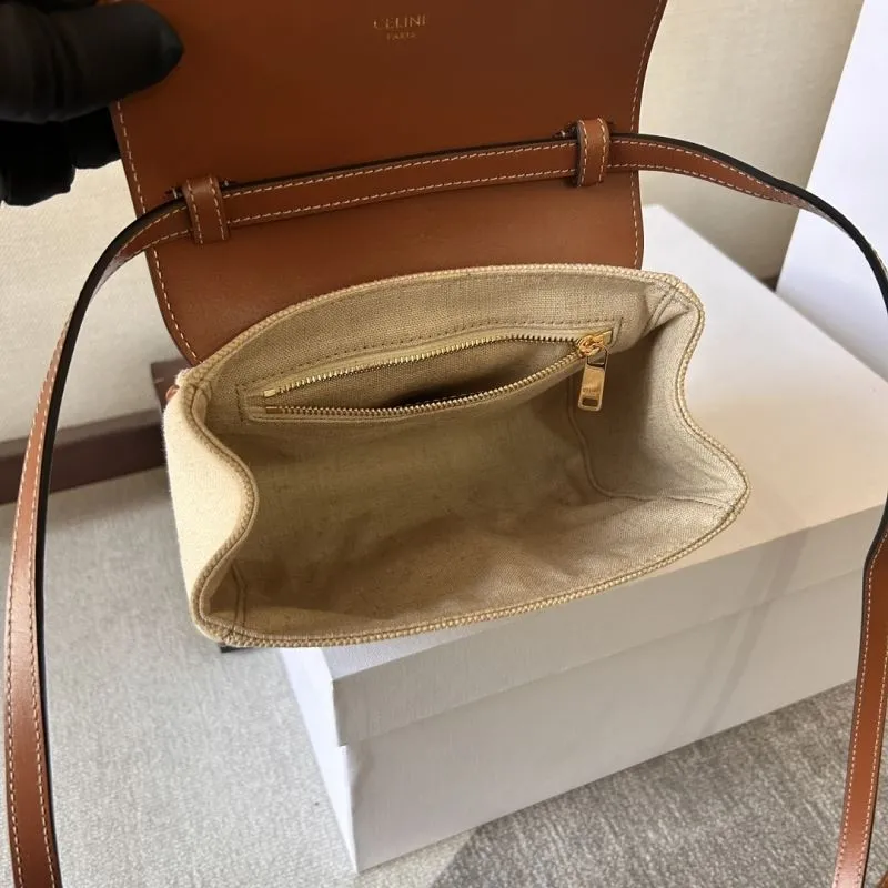 Celine Beige Brown Canvas Leather Crossbody Satchel Bag 281 - Image 8