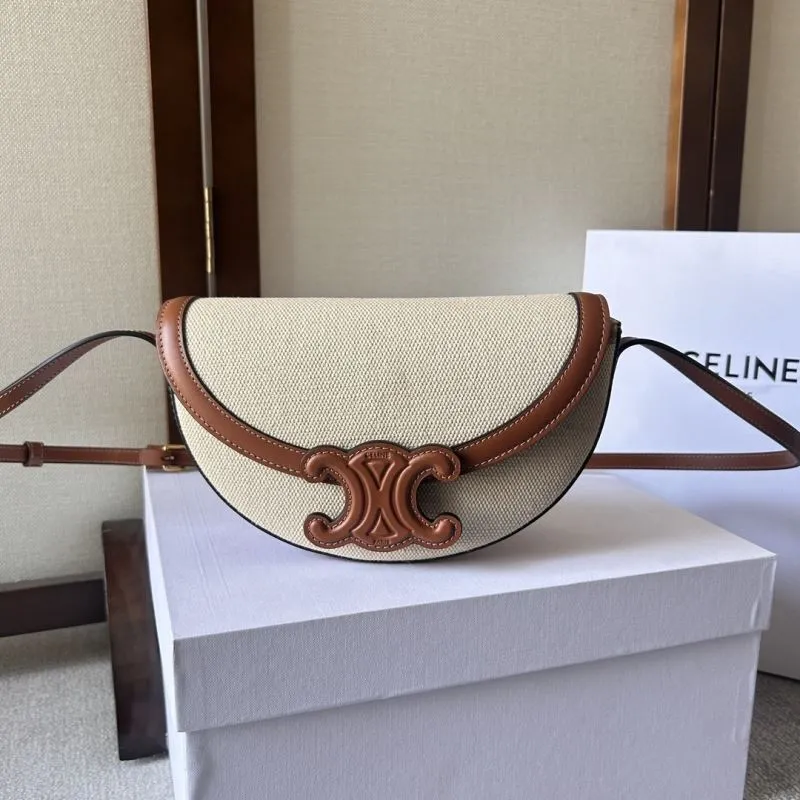 Celine Beige Brown Canvas Leather Saddle Crossbody Bag 286