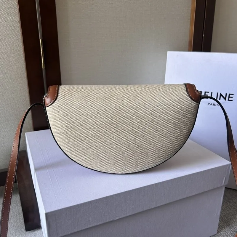 Celine Beige Brown Canvas Leather Saddle Crossbody Bag 286 - Image 3