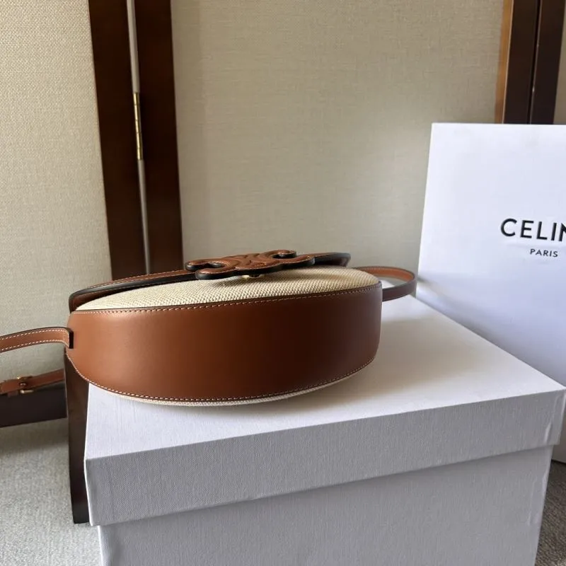 Celine Beige Brown Canvas Leather Saddle Crossbody Bag 286 - Image 4