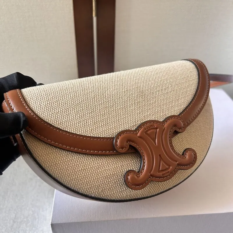 Celine Beige Brown Canvas Leather Saddle Crossbody Bag 286 - Image 5