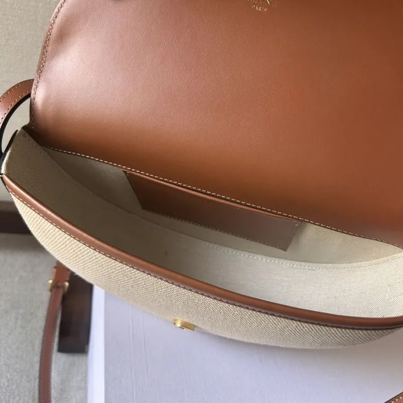 Celine Beige Brown Canvas Leather Saddle Crossbody Bag 286 - Image 8