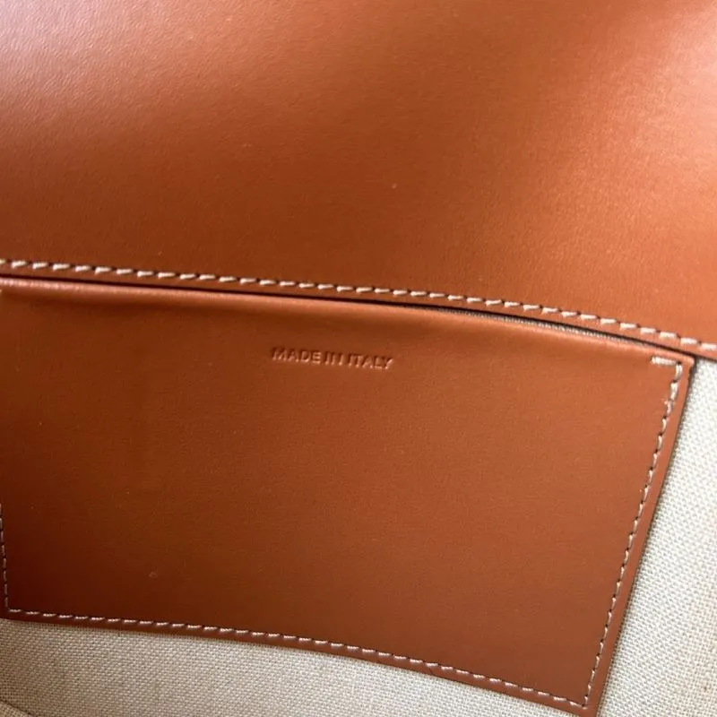 Celine Beige Brown Canvas Leather Saddle Crossbody Bag 286 - Image 9