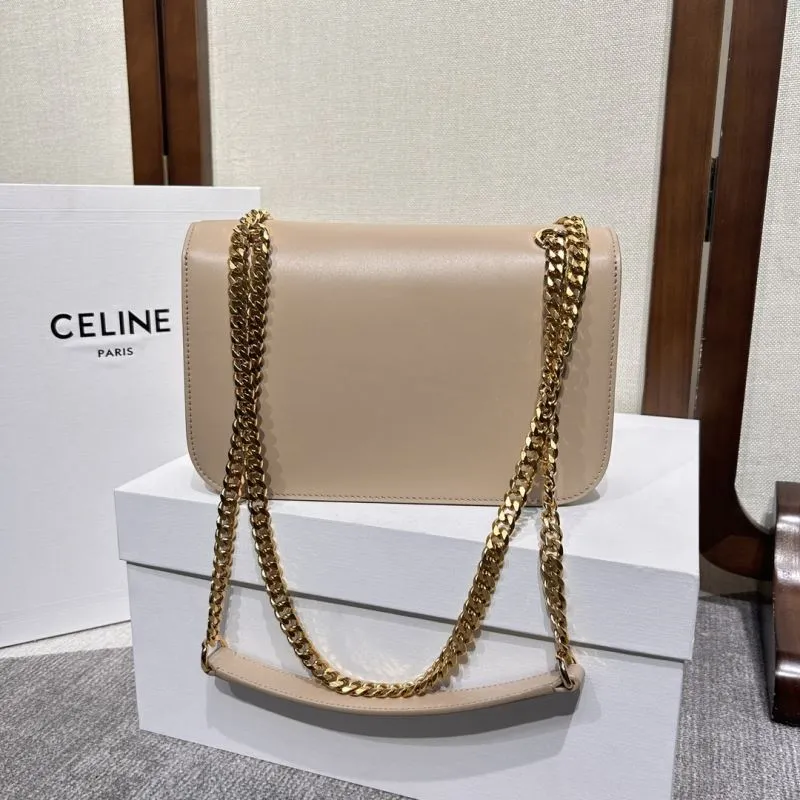 Celine Beige Leather Chain Satchel Bag 292 - Image 3