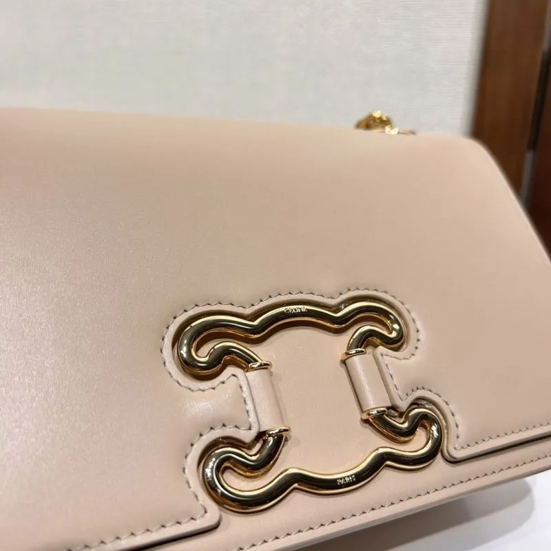Celine Beige Leather Chain Satchel Bag 292 - Image 5