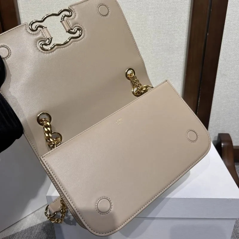 Celine Beige Leather Chain Satchel Bag 292 - Image 6