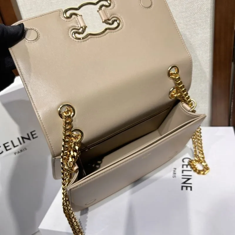 Celine Beige Leather Chain Satchel Bag 292 - Image 8