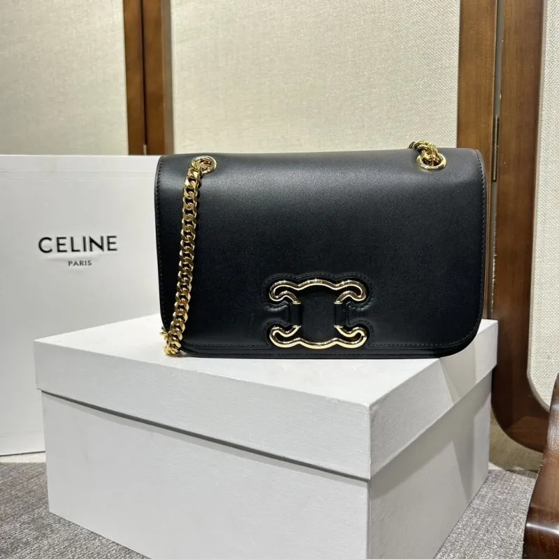 Celine Black Leather Chain Satchel Bag