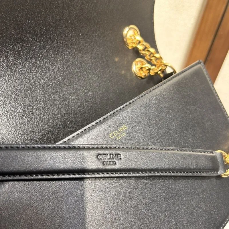 Celine Black Leather Chain Satchel Bag - Image 7