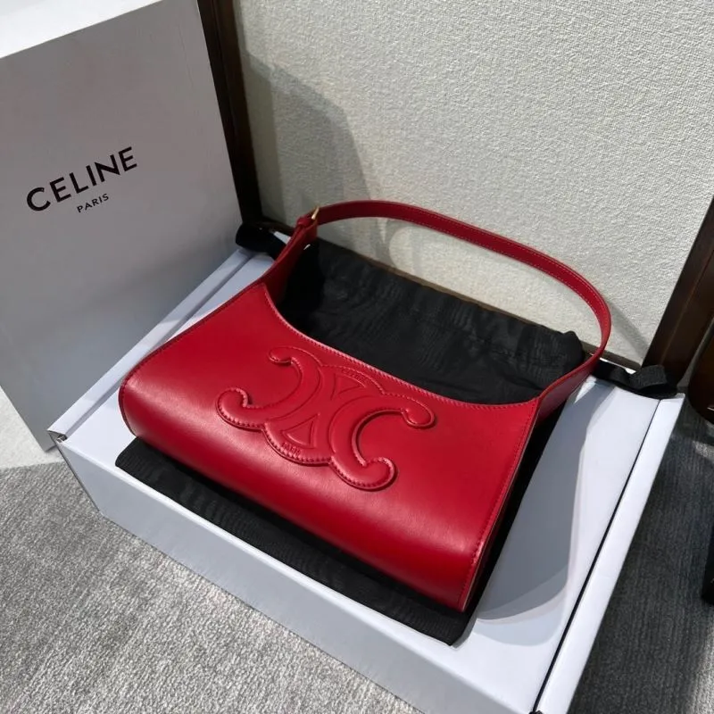 Celine Red Leather Hobo Shoulder Bag 295
