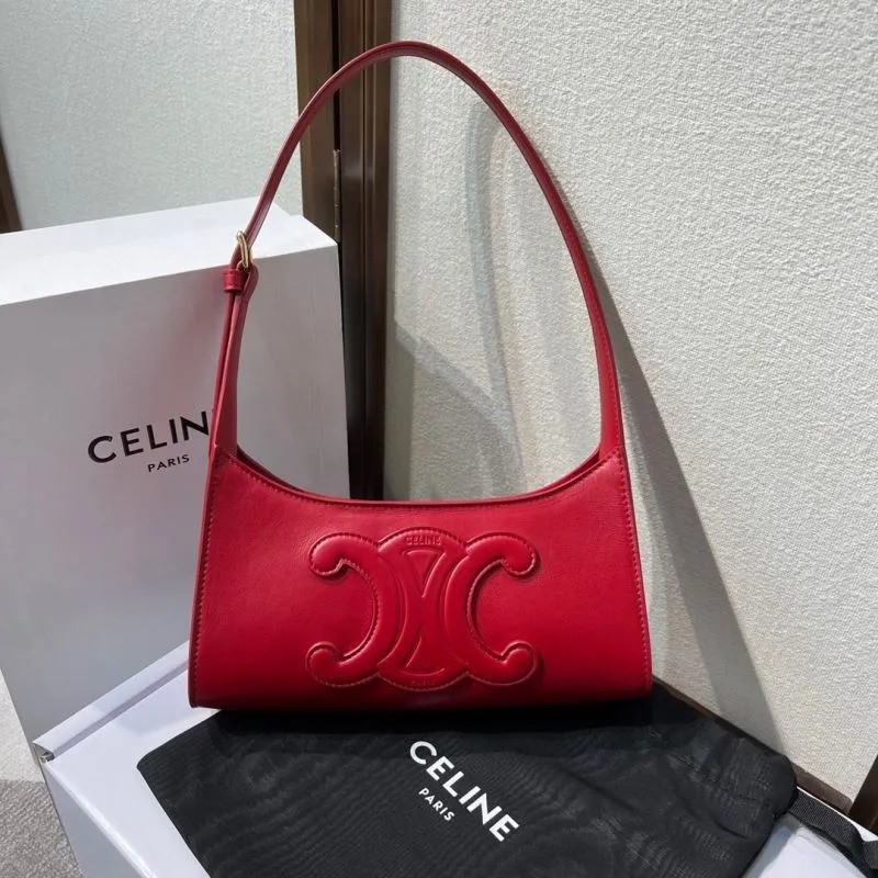 Celine Red Leather Hobo Shoulder Bag 295 - Image 3