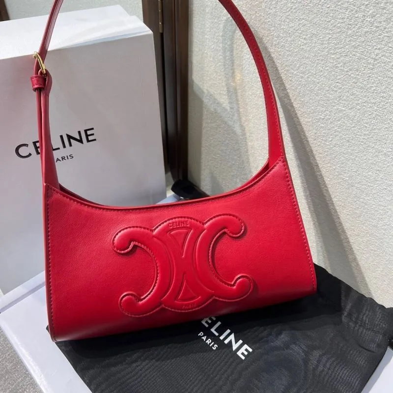 Celine Red Leather Hobo Shoulder Bag 295 - Image 7