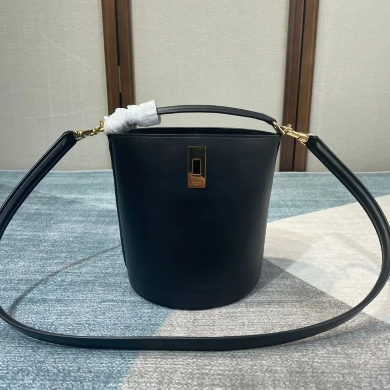 Celine Black Leather Bucket Bag