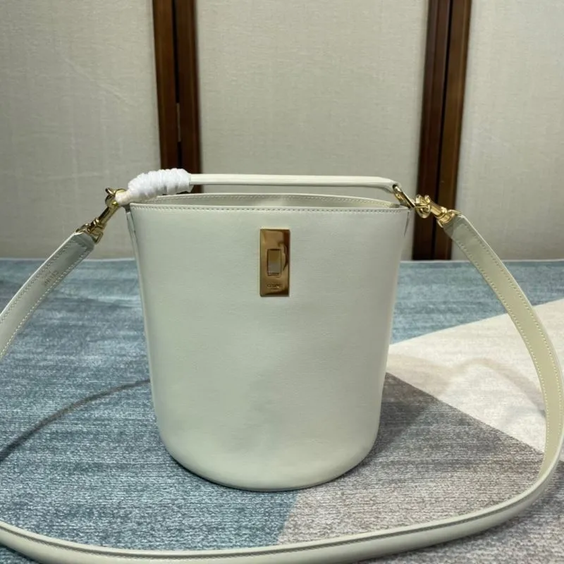 Celine Ivory Leather Crossbody Bucket Bag