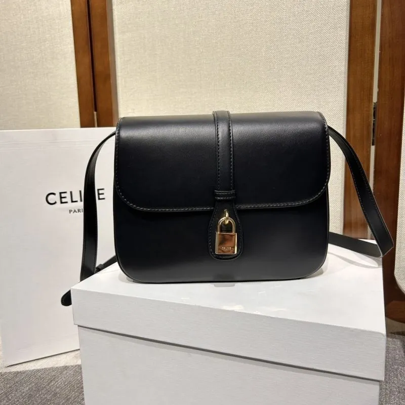 Celine Black Leather Satchel Crossbody Bag
