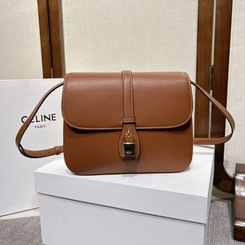 Celine Brown Leather Satchel Crossbody Bag 303