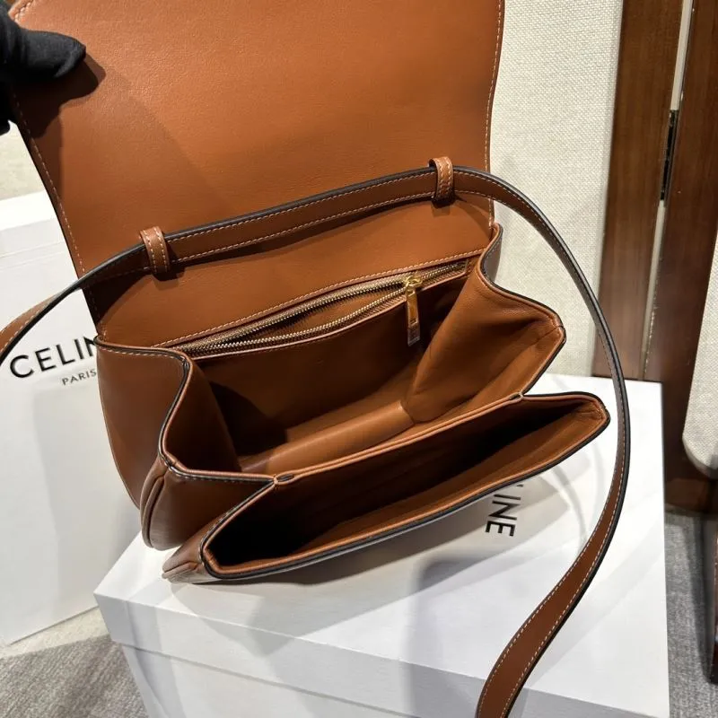 Celine Brown Leather Satchel Crossbody Bag 303 - Image 8