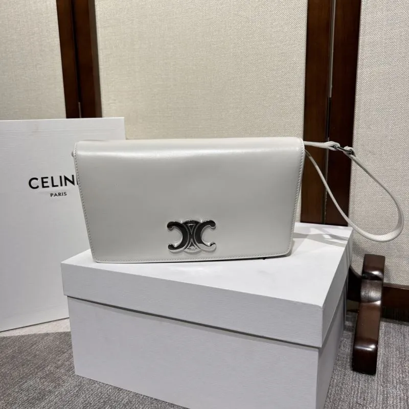 Celine White Leather Shoulder Satchel Bag 305