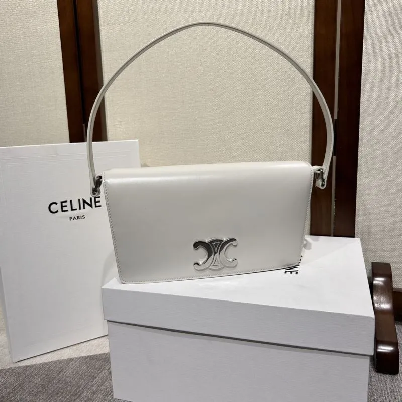 Alternative view of Celine White Leather Shoulder Satchel Bag 305