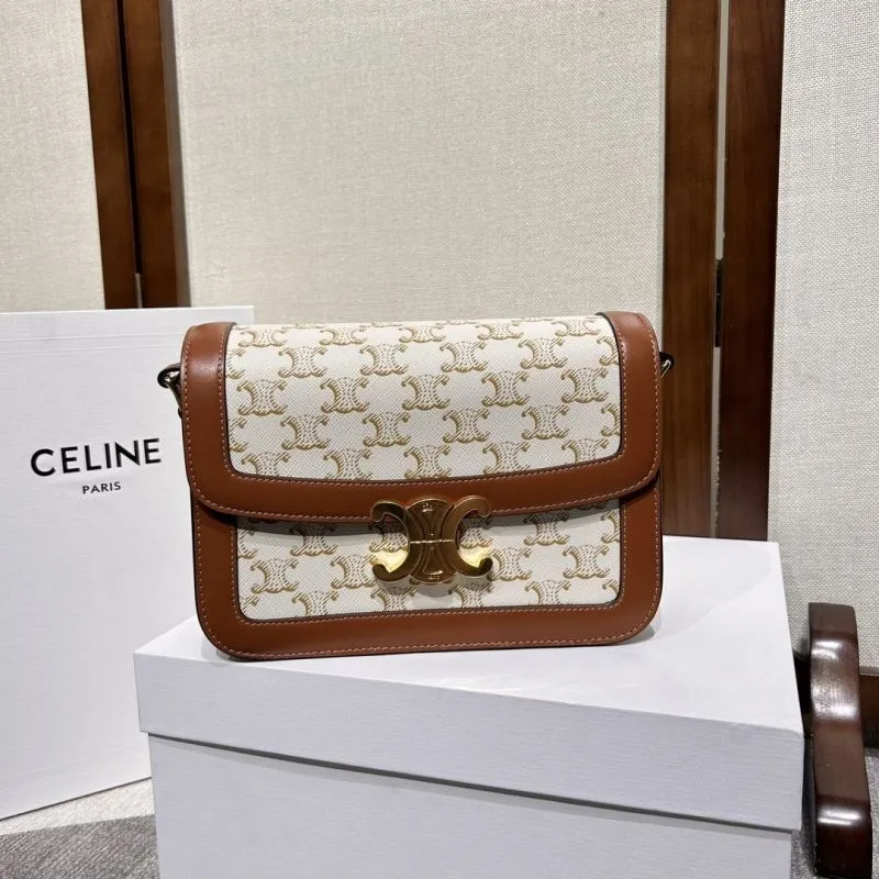 Celine 309 White Brown Satchel Handbag